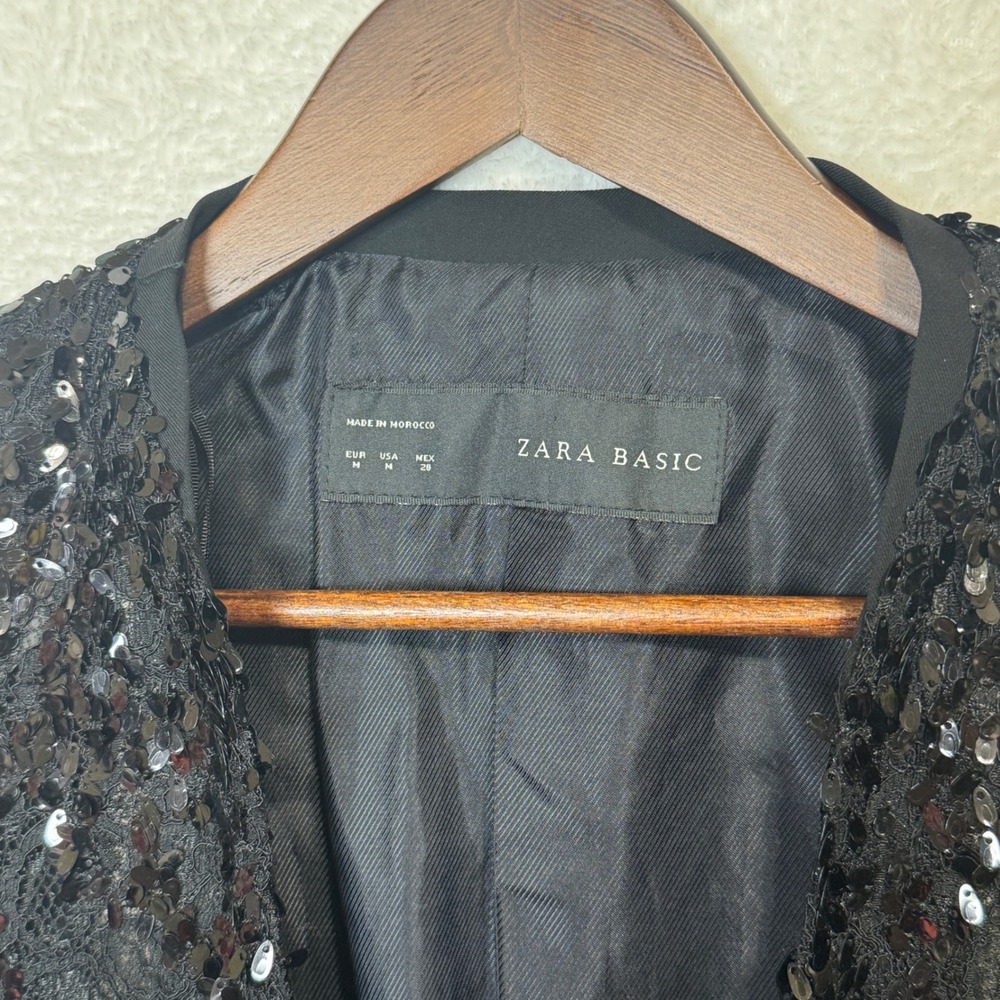 Zara Basic Black Sequin Textured Blazer Jacket Op… - image 5